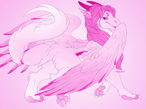 2019 4_toes arsauron digital_media_(artwork) digital_painting_(artwork) dragon feathered_dragon feathers feet female feral fur furred_dragon hair hi_res lady_ann pawpads pink_background pink_body pink_feathers pink_fur pink_hair pink_pawpads pink_theme simple_background solo toes // 2142x1598 // 3.7MB