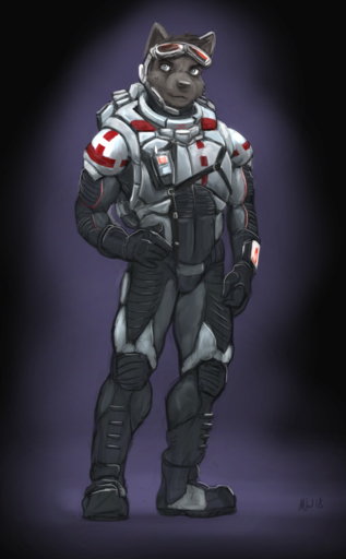 anthro armor astronaut backpack boots canid canine canis clothing digital_media_(artwork) elbow_pads equipment eyewear footwear gauntlets gloves goggles hand_on_hip handwear headgear headphones headset hi_res knee_pads male mammal marsonaut radio science_fiction smile solo space spacesuit straps suit wolf // 744x1200 // 781.5KB