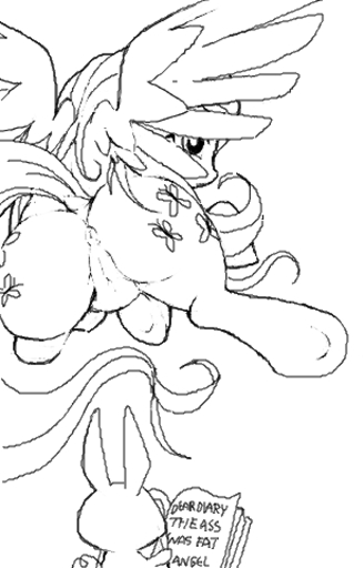 2013 angel_(mlp) anus book butt cutie_mark dock duo english_text equid equine feathered_wings feathers female feral fluttershy_(mlp) friendship_is_magic genitals hasbro horse humor lagomorph low_res mammal monochrome my_little_pony pegasus presenting presenting_hindquarters pussy simple_background stoic5 text white_background wings // 308x481 // 39.6KB
