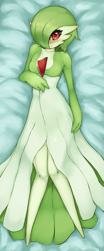 3_fingers bed blush breasts dakimakura_design digital_media_(artwork) female fingers furniture gardevoir green_hair hair hi_res humanoid looking_at_viewer lying mammal not_furry on_back on_bed pokemon_(species) red_eyes seraziel shaded short_hair small_breasts smile solo video_games // 748x1800 // 816.6KB
