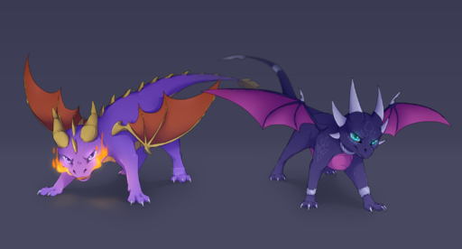 2017 activision ambiguous_gender claws cynder digital_media_(artwork) dragon duo feral hi_res horn membrane_(anatomy) membranous_wings reysi scalie simple_background spines spyro spyro_the_dragon video_games western_dragon wings // 2200x1188 // 807.7KB