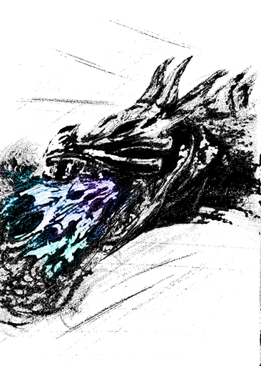 2019 absurd_res black_eyes blue_fire check_(artist) colored_fire digital_media_(artwork) dragon fire hi_res horn mixed_media purple_fire scalie simple_background smaller_version_at_source solo teeth traditional_media_(artwork) white_background // 2900x4060 // 4.2MB