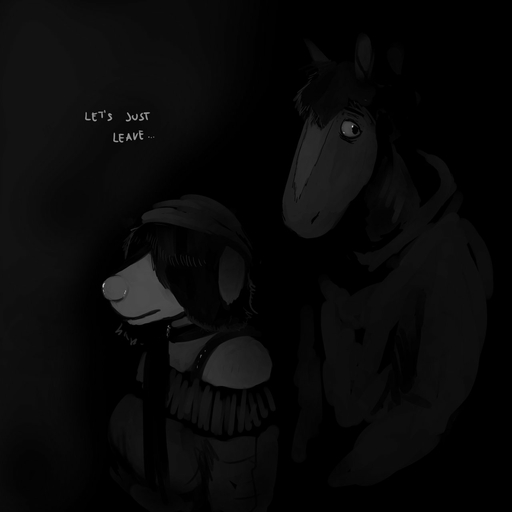 1:1 abandoned abandoned_building black_and_white canid canine canis clothed clothing comic creepy dark domestic_dog duo english_text equid equine female hi_res hladilnik horse male mammal michelle_(hladilnik) monochrome night scared school text will_(hladilnik) zebra // 1280x1280 // 45.3KB
