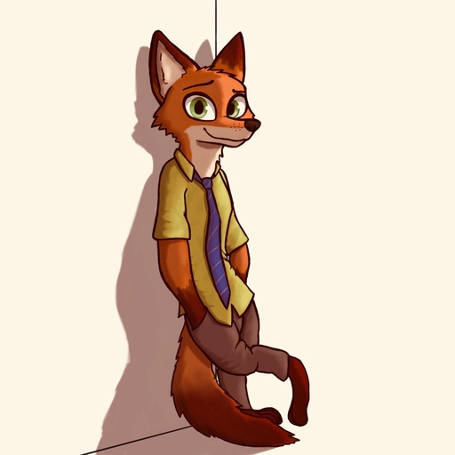 1:1 anthro barefoot biped canid canine clothed clothing digital_media_(artwork) dipstick_tail enginetrap feet fox fur hi_res leaning_on_wall light male mammal markings multicolored_tail necktie nick_wilde orange_body orange_fur red_fox shaded shadow shirt smile solo tail_markings topwear vulpes // 1280x1280 // 102.2KB