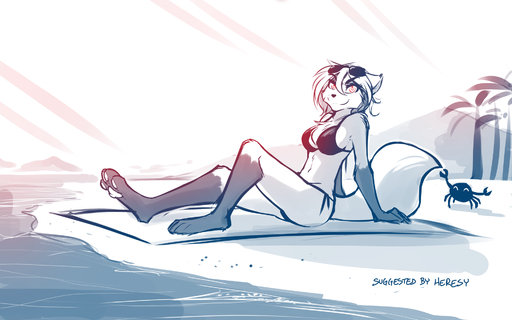 16:10 2018 ambient_arthropod ambient_crustacean ambient_sealife anthro arthropod beach bikini biped breasts canid canine canis chest_tuft cleavage clothed clothing clovis_(twokinds) conditional_dnp crab crossgender crustacean decapoda detailed_background digitigrade eyewear female feral fox gloves_(marking) hi_res hybrid keidran leaning leaning_back leg_markings looking_at_viewer lounging malacostracan mammal marine markings midriff monochrome mtf_crossgender on_towel outside pawpads roberto_(twokinds) sand seaside side_view simple_background sitting sketch skimpy smile smirk socks_(marking) solo sunglasses swimwear tom_fischbach towel tuft twokinds water webcomic webcomic_character white_background widescreen wolf // 1920x1200 // 757.9KB