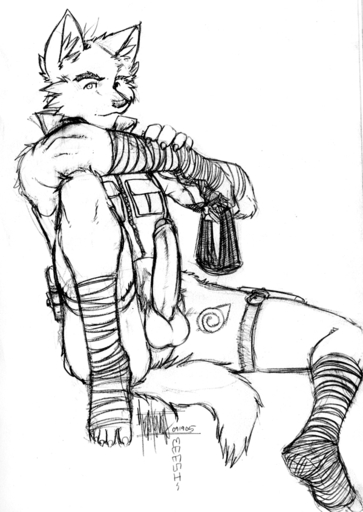 2005 anthro balls bottomless canid canine canis clothed clothing digital_media_(artwork) erection foreskin genitals graphite_(artwork) humanoid_genitalia humanoid_penis looking_at_viewer male mammal meesh monochrome naruto ninja partially_retracted_foreskin pencil_(artwork) penis solo topwear traditional_media_(artwork) uncut vest warrior wolf wraps // 600x846 // 248.4KB