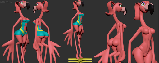 3d_(artwork) anthro avian baseball_flamingo_(bna) bird brand_new_animal breasts butt clothed clothing digital_media_(artwork) female flamingo genitals green_eyes hi_res model nighthia non-mammal_breasts nude pink_body pussy skinny small_breasts solo standing studio_trigger wings zbrush // 3030x1201 // 1.2MB