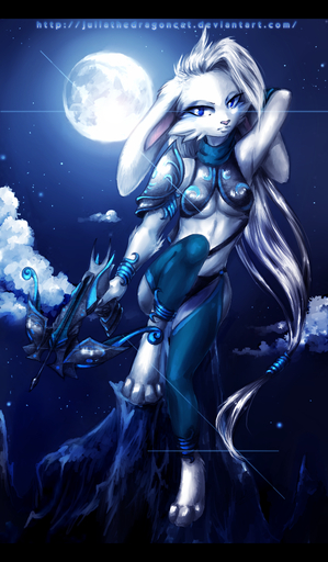 4_toes anthro clothed clothing digital_media_(artwork) feet female fur hair hi_res holding_object holding_weapon juliathedragoncat lagomorph leporid mammal moon night outside pink_nose rabbit sky solo star starry_sky toes weapon white_body white_fur white_hair // 700x1200 // 886KB