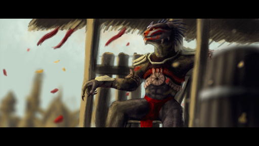 16:9 2018 5_fingers abs anthro argonian armor bethesda_softworks biped black_bars black_claws black_eyes blurred_background blurred_foreground bottomwear chair claws clothed clothing day digital_media_(artwork) falcrus fingers front_view furniture grey_body grey_scales grey_skin hi_res hut letterbox loincloth looking_aside male mazzatun outside red_body red_bottomwear red_clothing red_skin red_topwear scales scalie sharp_claws sitting solo spikes spread_legs spreading tattoo the_elder_scrolls topwear translucent translucent_clothing tribal tribal_tattoo unnamed_argonian_(falcrus) video_games white_body white_skin widescreen yellow_sclera // 1920x1080 // 1.3MB