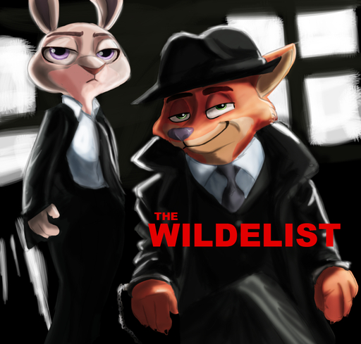 2016 abstract_background anthro canid canine claws crossed_legs disney duo female fox frown green_eyes handcuffs inside judy_hopps lagomorph leporid looking_at_viewer male mammal nbc nick_wilde parody purple_eyes rabbit sabrotiger shackles smile text the_black_list zootopia // 1131x1080 // 945KB