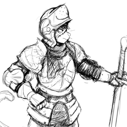 1:1 anthro armor black_and_white breastplate cat_knight clothing domestic_cat felid feline felis female gauntlets gloves greaves handwear headgear helmet hi_res hladilnik holding_object holding_sword holding_weapon knight looking_aside mammal melee_weapon monochrome plate_armor platemail scar scarf sketch solo sword two_handed_sword two_handed_weapon warrior weapon // 1280x1280 // 1.2MB