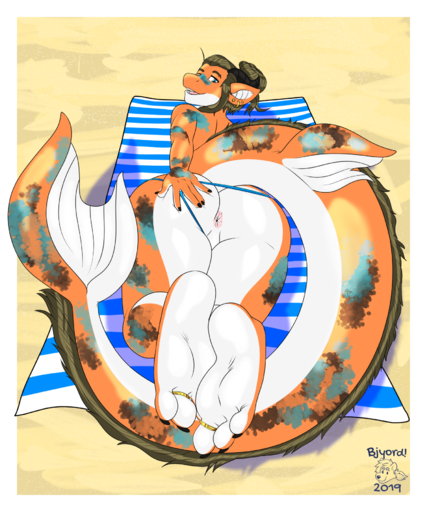 2019 3_toes 5:6 amur_carp anthro anus beach big_butt biped bjyord butt carp claws clothing clothing_aside cyprinid cypriniform digit_ring digital_media_(artwork) dragon ear_piercing ear_ring eyebrow_piercing facial_piercing feet fish foot_focus girly hair hi_res horn hybrid jewelry koi looking_at_viewer lying male marine on_front one_eye_closed outside piercing presenting presenting_anus presenting_hindquarters ring scalie seaside soles solo spreading swimwear swimwear_aside thick_thighs thong toe_claws toe_ring toes towel typical_carp underwear watermark wide_hips // 1500x1800 // 1.6MB