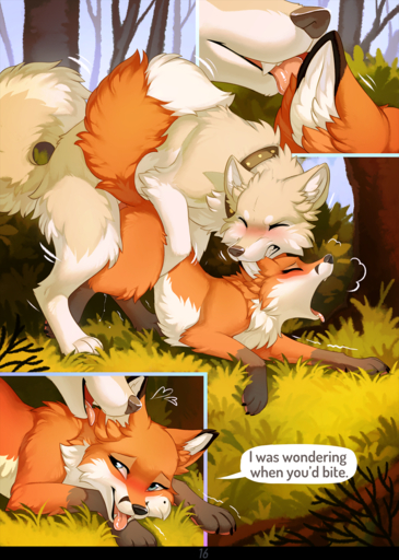 bite black_nose blush canid canine canis clenched_teeth collar comic dialogue doggystyle domestic_dog duo ear_bite english_text eyes_closed female female_penetrated feral feral_on_feral feral_penetrated feral_penetrating feral_penetrating_feral fox from_behind_position fur hi_res hioshiru licking looking_pleasured male malefemale male_penetrating male_penetrating_female mammal open_mouth orange_body orange_fur outside penetration sex tan_body tan_fur teeth text tongue tongue_out vaginal vaginal_penetration // 1068x1500 // 1.9MB