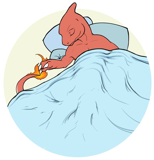bed charmeleon digital_media_(artwork) eyes_closed feral fire flaming_tail furniture lying male on_back on_bed orange_body orange_skin paws pillow pokemon_(species) reptile scalie sleeping solo thesecretcave under_covers video_games // 800x829 // 230.3KB