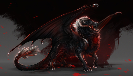 2020 ambiguous_gender black_body black_scales claws digital_media_(artwork) dragon feral fur furred_dragon hi_res horn isvoc membrane_(anatomy) membranous_wings scales scalie solo standing western_dragon wings // 1700x970 // 2.0MB