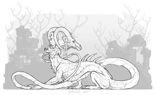 2019 ambiguous_gender digital_media_(artwork) dragon feral fur furred_dragon hi_res horn monochrome polunoch sitting solo spines wingless_dragon // 2236x1370 // 1011.3KB