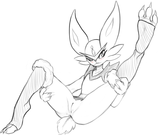 2019 anthro black_and_white cinderace claws female flat_chested front_view full-length_portrait genitals holding_legs lagomorph mammal monochrome nude one_leg_up pokemon_(species) portrait presenting presenting_pussy pussy raised_leg sketch solo spot_color spread_legs spreading video_games w4g4 // 887x755 // 199.3KB