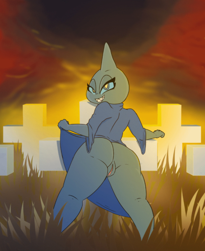 2d_animation animated anthro blue_eyes butt clothing cross female frame_by_frame genitals grass grey_body grey_skin hi_res iguanasarecool metallica nintendo outside plant pokemon pokemon_(species) pussy robe short_playtime shuppet smile solo thick_thighs video_games wide_hips // 1500x1833 // 6.5MB
