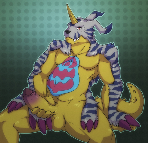 alternate_version_at_source animal_skin anthro anthrofied athletic athletic_anthro athletic_male balls biped conditional_dnp digimon digimon_(species) digimorph digital_media_(artwork) erection foreskin gabumon genitals holding_penis humanoid_genitalia humanoid_penis looking_at_viewer male naughty_face penis reclining retracted_foreskin scalie sitting solo tojo_the_thief uncut // 1224x1188 // 2.3MB