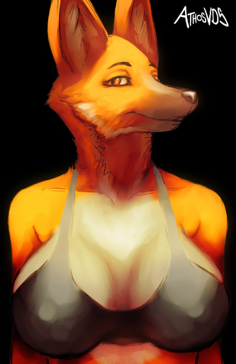 anthro athosvds big_breasts bra breasts bust_portrait canid canine catarina clothed clothing digital_media_(artwork) female fur hi_res looking_at_viewer mammal maned_wolf portrait simple_background smile solo underwear yellow_eyes // 1474x2267 // 2.0MB