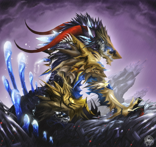 ambiguous_gender bioluminescence claws digital_media_(artwork) fangs feral glowing glowing_eyes half-length_portrait hi_res horn hybrid machine mammal mirapony monster mutation portrait robot rock science_fiction sergal side_view solo spikes what_has_science_done // 1280x1203 // 496.3KB