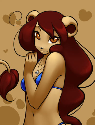 anthro bra brown_body brown_fur brown_hair clothed clothing digital_media_(artwork) felid female fur hair half-closed_eyes jewelry kittydee lion looking_at_viewer mammal narrowed_eyes navel necklace pantherine panties simple_background smile solo underwear // 503x662 // 207KB