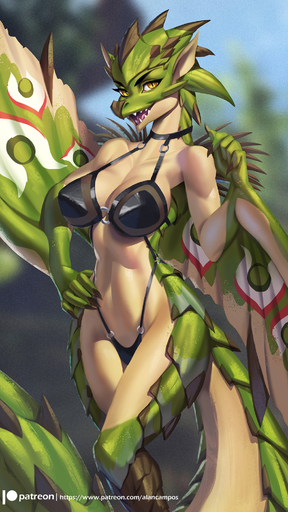 2021 5_fingers 9:16 alanscampos alternate_version_at_source anthro athletic athletic_anthro athletic_female biped black_claws black_eyebrows black_eyelashes blue_sky blurred_background breasts claws clothed clothing detailed_background digital_media_(artwork) digital_painting_(artwork) dragon eyebrows female finger_claws fingers glistening glistening_body glistening_clothing glistening_scales glistening_skin green_body green_scales hand_on_hip hi_res horn light_body light_skin lingerie long_tail looking_at_viewer mammal membrane_(anatomy) membranous_wings open_mouth outside plant portrait pose pupils rath_wyvern rathian reptile scales scalie sharp_teeth sky slit_pupils smile solo standing teeth text three-quarter_portrait three-quarter_view tongue tree url video_games wings wyvern yellow_body yellow_eyes yellow_skin // 1125x2000 // 1.5MB