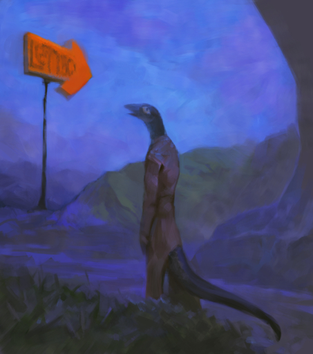 2019 anthro clothed clothing coat detailed_background digital_media_(artwork) klongi lizard open_mouth outside painting plant reptile scalie sky solo standing topwear trenchcoat // 859x971 // 1002.6KB