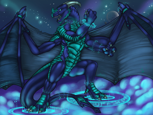 2011 4:3 anthro biped blue_body blue_eyes claws conditional_dnp dragon hi_res horn magic magic_user male membrane_(anatomy) membranous_wings muscular muscular_anthro muscular_male open_mouth scalie solo standing teeth tojo_the_thief wallpaper western_dragon wings // 1700x1275 // 1.9MB