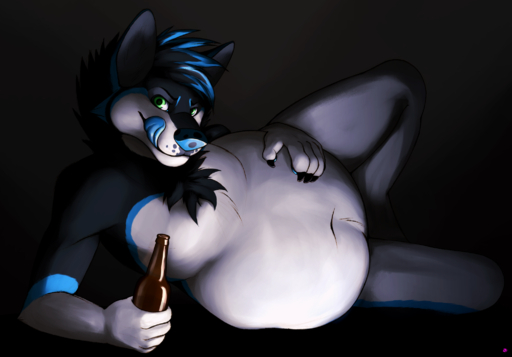 2018 after_vore anthro belly big_belly black_background blue_nose blue_tongue bottle canid canine canis digital_media_(artwork) fur hi_res leo_(thetwfz) looking_at_viewer male male_pred mammal navel pinup pose schizy shaded simple_background solo tongue vore wolf // 2054x1434 // 1.5MB