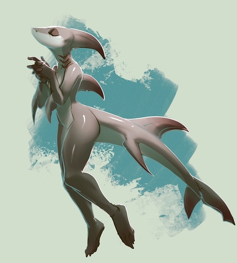2020 4_toes 5_fingers anthro eyes_closed feet fin fingers fish fivel male marine shark solo toes // 990x1100 // 171.4KB