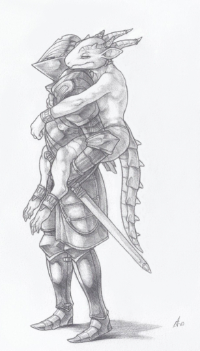 2019 ambiguous_species anklet anthro armor barefoot biped bottomwear bracelet carrying claws clothed clothing combat_helmet crestfallenartist duo feet female graphite_(artwork) greyscale headgear helmet hi_res holding_object holding_sword holding_weapon horn horn_ring jewelry knight kobold loincloth male melee_weapon monochrome pencil_(artwork) piggyback scalie side_view signature spikes standing sword toe_claws topless traditional_media_(artwork) warrior weapon // 745x1300 // 1.2MB