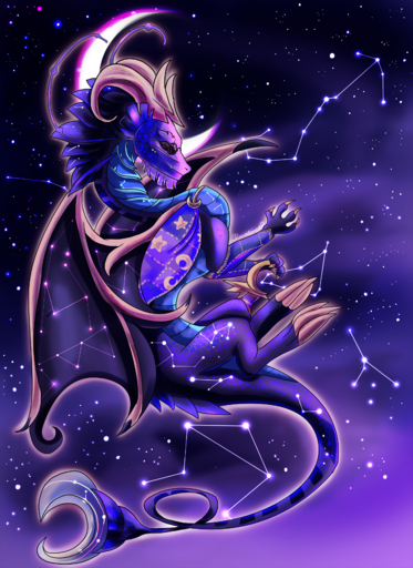 absurd_res blue_body blue_scales claws cosmic_background digital_media_(artwork) dragon feral hi_res horn male membrane_(anatomy) membranous_wings riavacornelia scales solo wings // 2500x3433 // 8.1MB