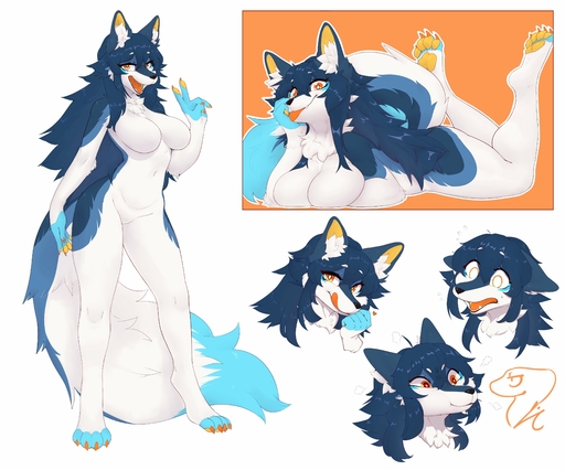 2021 4_toes 5_fingers <3 absurd_res anthro blep blue_body blue_fur blue_hair breasts canid canine character_request chest_tuft claws cute_fangs featureless_breasts feet female finger_claws fingers fluffy fur gesture hair hi_res inner_ear_fluff kemono lc79510455 long_hair looking_at_viewer mammal multicolored_tail multiple_images nude orange_eyes pawpads paws signature simple_background soles solo teeth toe_claws toeless_(marking) toes tongue tongue_out tuft v_sign white_background white_body white_fur // 4096x3409 // 803.4KB
