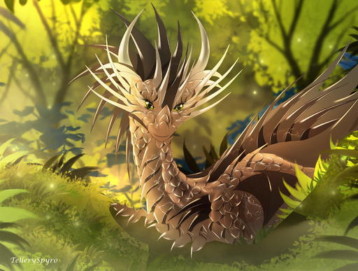 2020 back_spines claws day detailed_background digital_media_(artwork) dragon female feral forest grass head_spines hi_res horn membrane_(anatomy) membranous_wings nature outside plant scales scalie solo spines telleryspyro tree western_dragon wings // 1780x1347 // 1.5MB