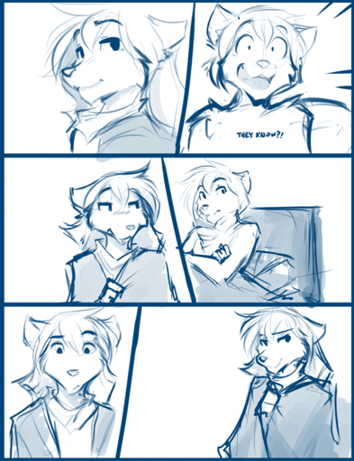 2018 anthro bed blue_and_white canid canine canis clothed clothing conditional_dnp crossed_arms duo english_text female fur furniture hair keidran male mammal monochrome natani open_mouth simple_background sketch smile smirk text tom_fischbach twokinds webcomic webcomic_character wolf zen_(twokinds) // 825x1075 // 154KB