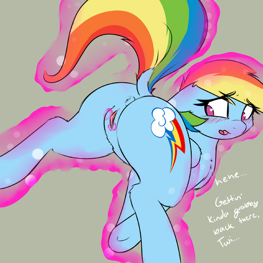 1:1 absurd_res anus blush butt cutie_mark equid equine female feral friendship_is_magic genitals hair hasbro hi_res horse looking_back mammal multicolored_hair my_little_pony open_mouth pegasus pudgeruffian pussy rainbow_dash_(mlp) solo tongue wings // 2400x2400 // 1.6MB