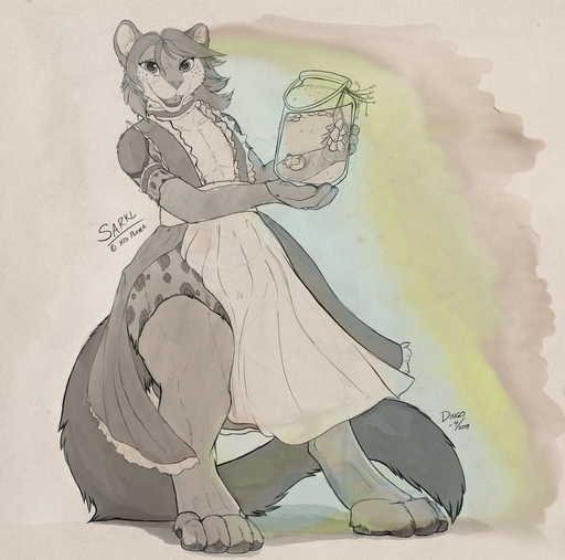 2019 4_fingers 4_toes anthro apron barefoot biped cheek_tuft claws clothed clothing digital_drawing_(artwork) digital_media_(artwork) digitigrade english_text facial_tuft feet felid fingers fluffy fluffy_tail food front_view fur girly grey_background grey_body grey_fur greyscale hair hi_res holding_object inner_ear_fluff jar long_tail looking_at_viewer male mammal monochrome nikkyvix open_mouth open_smile pantherine paws sarki_(character) short_hair signature simple_background smile snow_leopard solo spots spotted_body spotted_fur standing tail_tuft text thick_thighs three-quarter_view toes tuft whiskers white_body white_fur wide_hips // 1450x1437 // 959.9KB