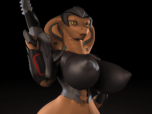 3d_(artwork) 3d_animation 4:3 animated anthro anthroanim apode armor big_breasts breasts cosplay digital_media_(artwork) draconcopode female huge_breasts jamila_queen_cobra legless lips looking_at_viewer low_res naga navel non-mammal_breasts pupils reptile scalie serpentine short_playtime simple_background slit_pupils smile snake snake_hood solo video_games viper_(x-com) weapon x-com yellow_sclera // 500x375 // 1.7MB