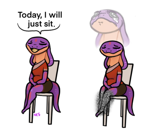 2021 anthro bodily_fluids chair clothed clothing cobra english_text furniture hi_res humor keeshee ncs purple_body reptile scalie signature simple_background sitting smile snake snake_hood tears text white_background // 1952x1657 // 610.5KB