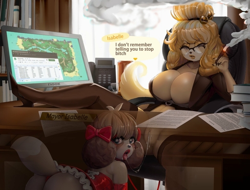 all_fours animal_crossing anthro anthro_on_anthro big_breasts bodily_fluids breasts brother brother_and_sister butt canid canine canis cigar cleavage clothed clothing collar crossdressing cunnilingus desk digby_(animal_crossing) digital_media_(artwork) domestic_dog dominant dominant_female duo english_text eyewear female footwear fur furniture genitals girly glasses hair hi_res high_heels incest_(lore) isabelle_(animal_crossing) leash legwear lips lipstick looking_at_viewer looking_back looking_back_at_viewer makeup male malefemale mammal nintendo open_mouth oral pantyhose picturd pussy saliva saliva_string sex shoes sibling sister smoking speech_bubble spread_legs spreading submissive submissive_male text tongue tongue_out toy_dog under_table vaginal video_games // 1581x1200 // 203.4KB