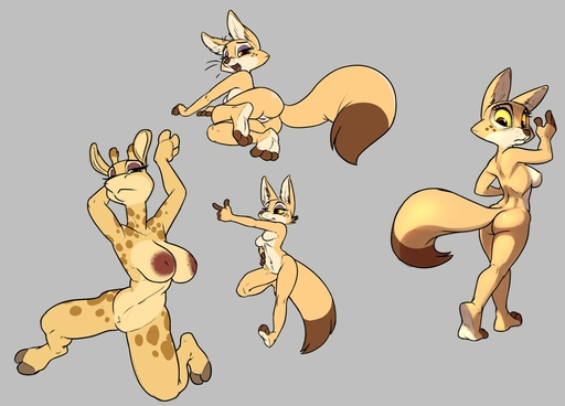 2017 anthro breasts butt canid canine cloven_hooves duo farah_(siroc) female fennec fox front_view genitals gesture giraffe giraffid grey_background hooves kiravi_nzambe looking_at_viewer looking_down mammal multiple_images nipples pointing presenting presenting_pussy pussy rear_view simple_background siroc spots standing vulpes // 1280x921 // 148.2KB