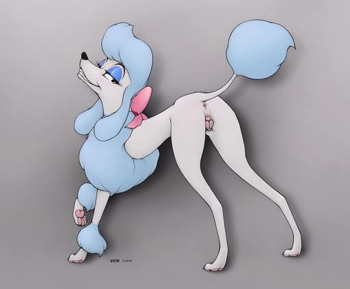 2016 anatomically_correct anatomically_correct_genitalia anatomically_correct_pussy animal_genitalia animal_pussy anus butt canid canine canine_pussy canis disney domestic_dog ecmajor eyelashes eyeshadow female feral genitals georgette_(disney) grin half-closed_eyes hi_res looking_at_viewer makeup mammal narrowed_eyes neck_bow oliver_and_company poodle presenting presenting_hindquarters pussy ribbons simple_background smile solo // 1514x1251 // 1.8MB