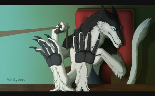 2015 black_body black_fur blue_eyes bran_the_sergal domination feet first_person_view foot_focus foot_tuft fur hindpaw holding_leash holding_object leash leash_pull leashed_pov looking_at_viewer male male_domination paws sergal signature sitting soles solo tuft white_body white_fur wolfytg // 1280x794 // 117.1KB