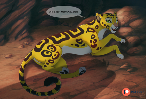 cheetah disney english_text felid feline female feral fuli fur lying mammal open_mouth patreon pawpads paws reallynxgirl smile solo spots spotted_body spotted_fur text the_lion_guard the_lion_king // 1300x884 // 720.0KB