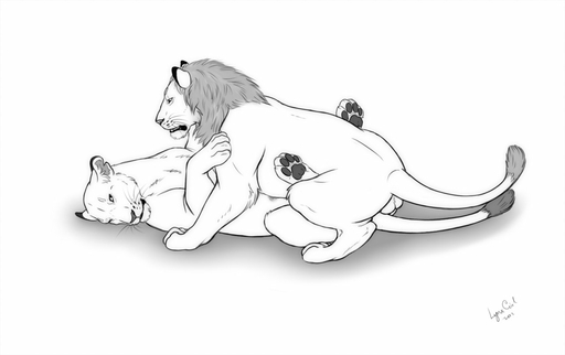 duo felid female feral feral_on_feral from_front_position greyscale lion lying male malefemale mammal missionary_position monochrome on_back pantherine reallynxgirl sex // 1280x805 // 66KB