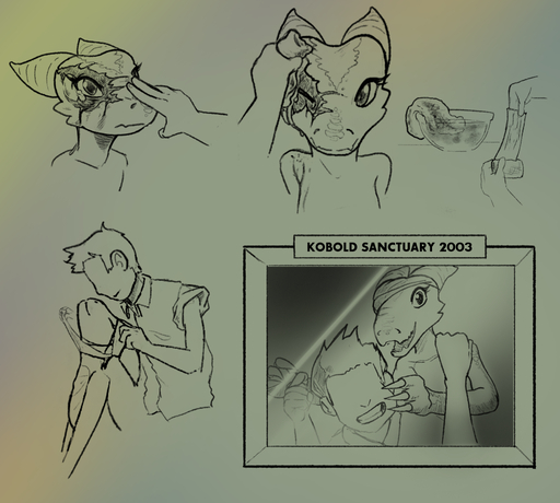 2018 anthro bandage bodily_fluids burned caretaking comic crying dep duo female human human_on_anthro interspecies kobold male malefemale mammal open_mouth scalie simple_background solo_focus tears // 1112x1000 // 616.7KB