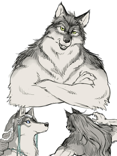 3:4 accessory ambiguous_gender anthro blue_eyes canid canine canis digital_media_(artwork) green_eyes hair_accessory kikurage male mammal simple_background white_background wolf // 600x800 // 140KB