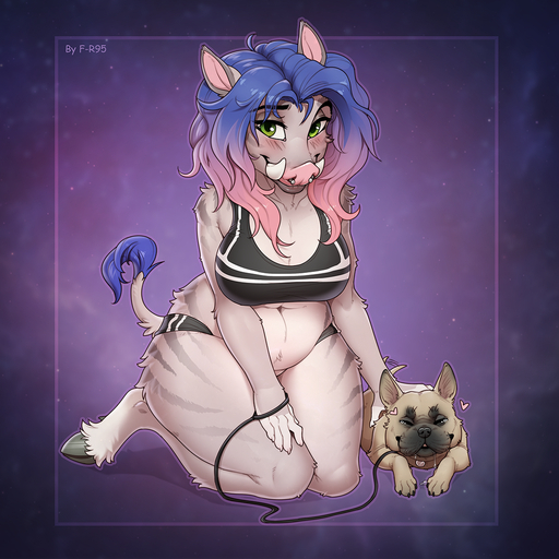 1:1 2018 <3 ambiguous_gender anthro bodily_fluids bra breasts bulldog canid canine canis clothed clothing collar digital_media_(artwork) domestic_dog drooling duo f-r95 facial_piercing female fur green_eyes hair hooves kneeling leash looking_at_viewer mammal mastiff molosser multicolored_hair navel nose_piercing piercing saliva septum_piercing sports_bra stripes suid suina sus_(pig) tail_tuft thick_thighs tuft tusks two_tone_hair underwear wild_boar // 1100x1100 // 1.9MB
