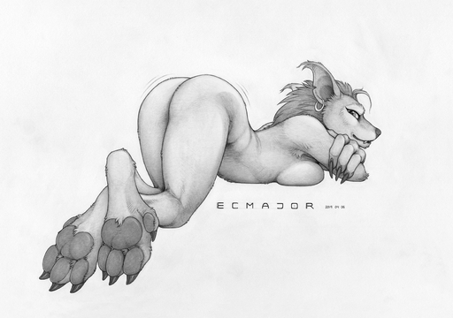 2019 anthro ass_up blizzard_entertainment breast_squish breasts butt canid claws crossed_arms crossed_legs digitigrade ear_piercing ear_ring ecmajor feet female fur hi_res hindpaw looking_at_viewer looking_back lying mammal monochrome notched_ear nude on_front pawpads paws piercing presenting presenting_hindquarters simple_background smile solo squish toes traditional_media_(artwork) video_games warcraft were werecanid white_background worgen // 1770x1244 // 1.7MB